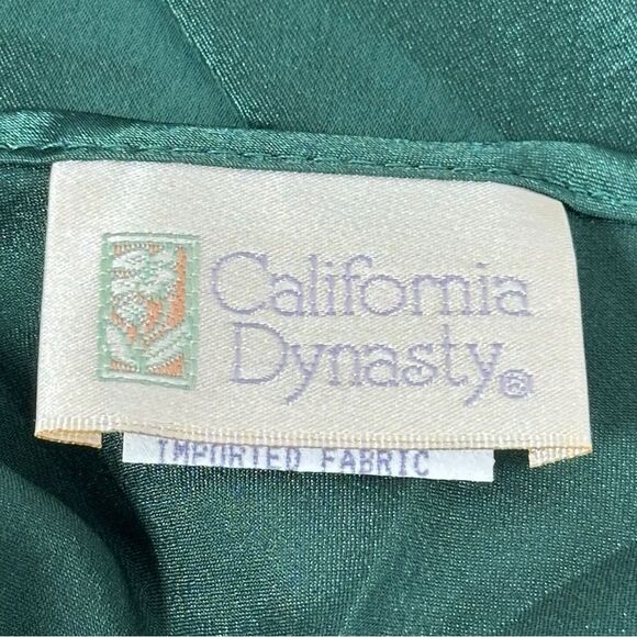 Vintage California Dynasty Emerald Green Satin Embroidery Slip Mini Dress Medium - Picture 4 of 8